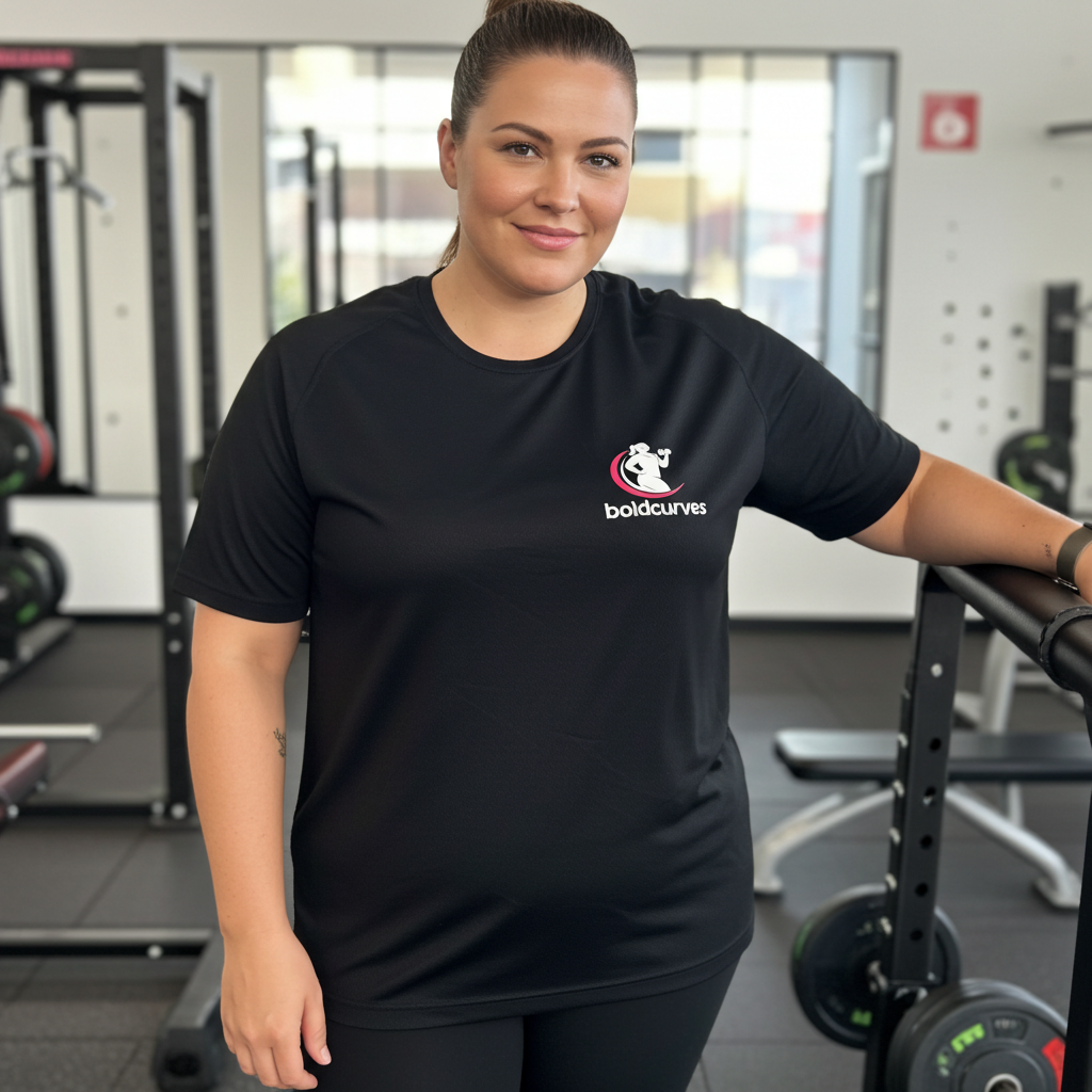 Boldcurves Zwart plus‑size dry‑fit T‑shirt (L–XXXL)