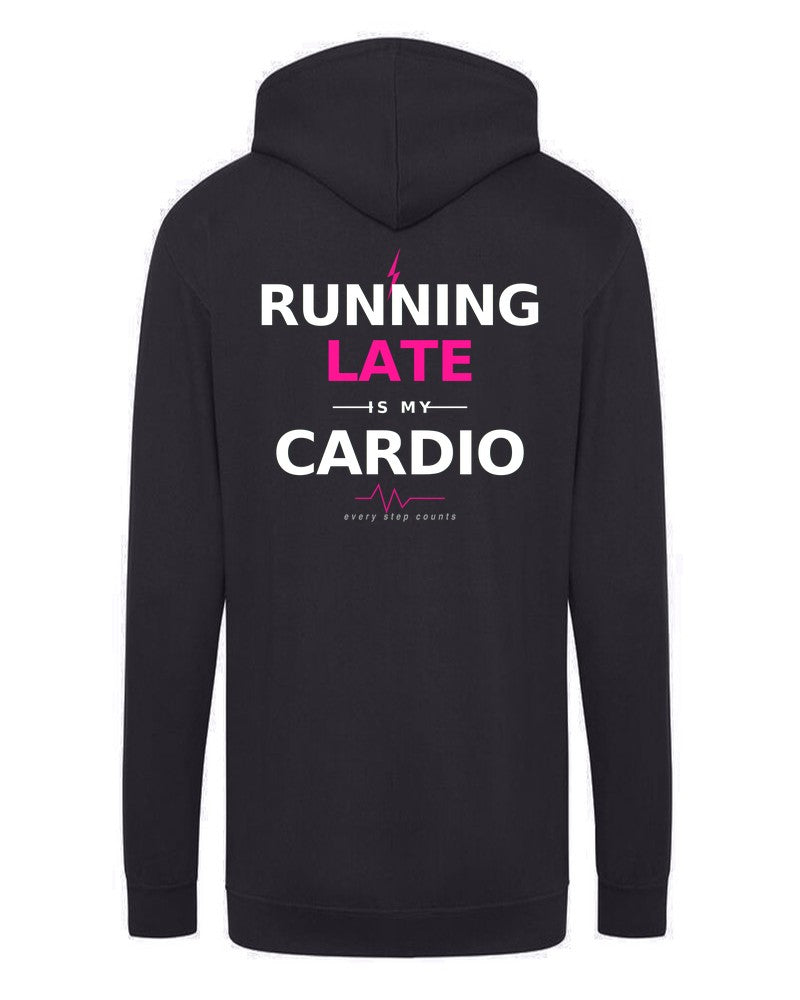 BoldCurves 'Running Late Is My Cardio' Hoodie & Vest — Dames Sportkleding met Rugprint